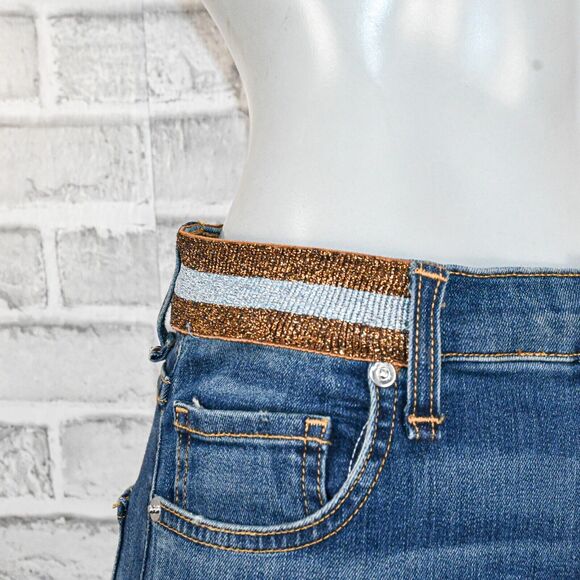 Veronica Beard Kate Skinny High Rise Jeans Metallic waist blue Nantucket 28/6 - Picture 12 of 13